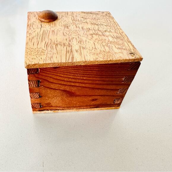 VINTAGE Handmade Light Wooden Square Storage Decorative Spice Jewelry Box Lid - Picture 7 of 10